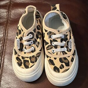 Leopard Print Kids Sneakers - Tan and Black